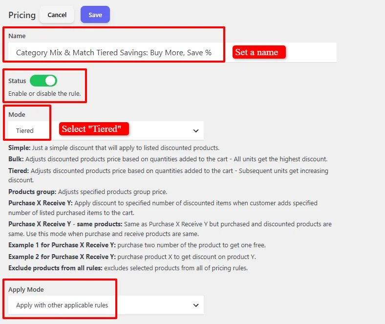 Category tiered discount configuration