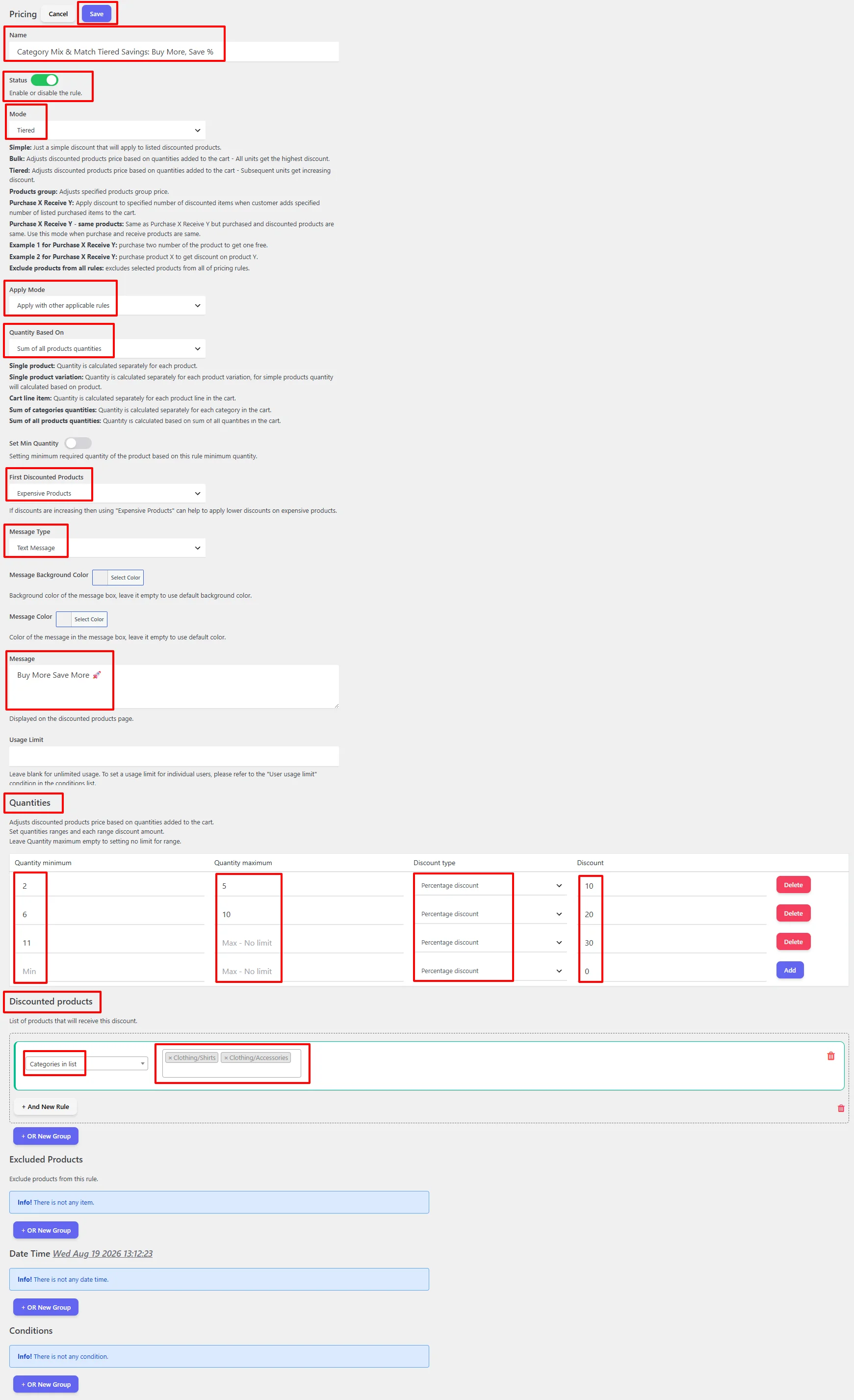 Category tiered discount full configuration