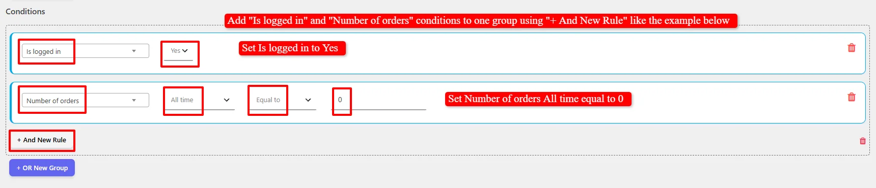 Set new customer conditions
