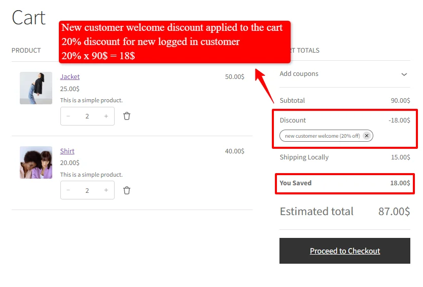 Storewide user signup discount applied