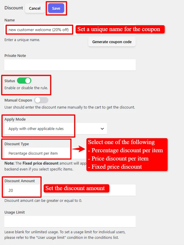 User signup discount on products configuration