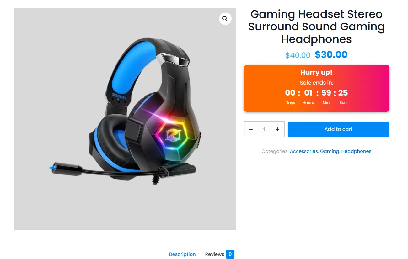 WooCommerce Product Countdown Timer storefront example