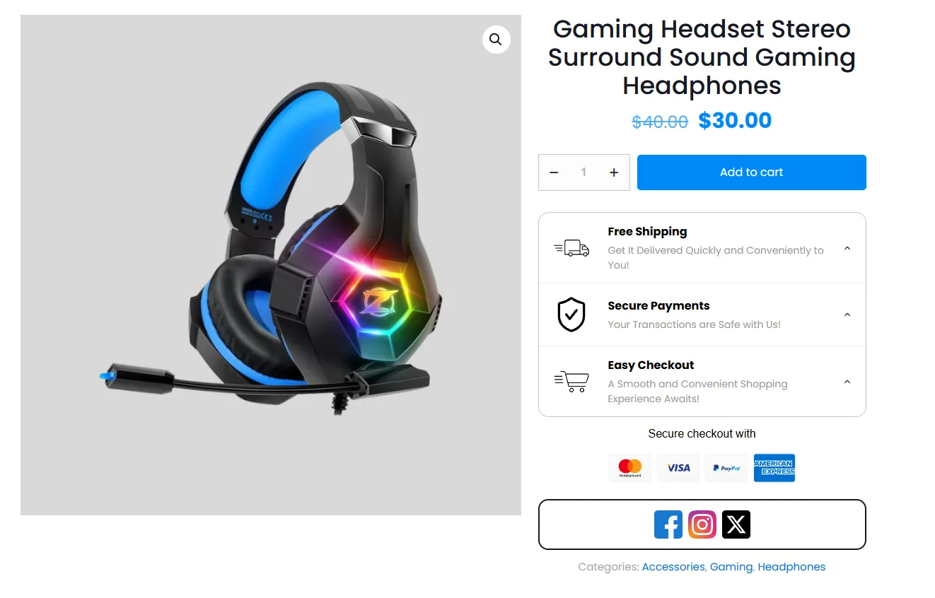 WooCommerce Social Media Icons storefront example