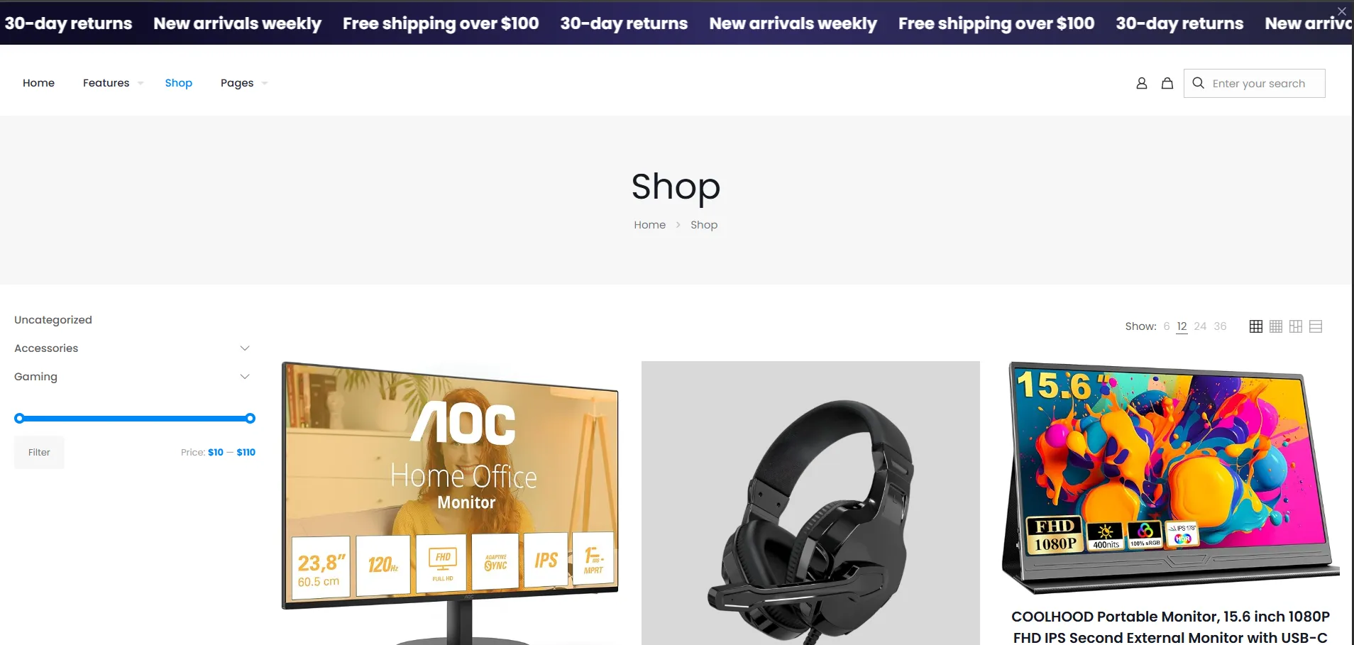 WooCommerce Infinity Bar storefront example