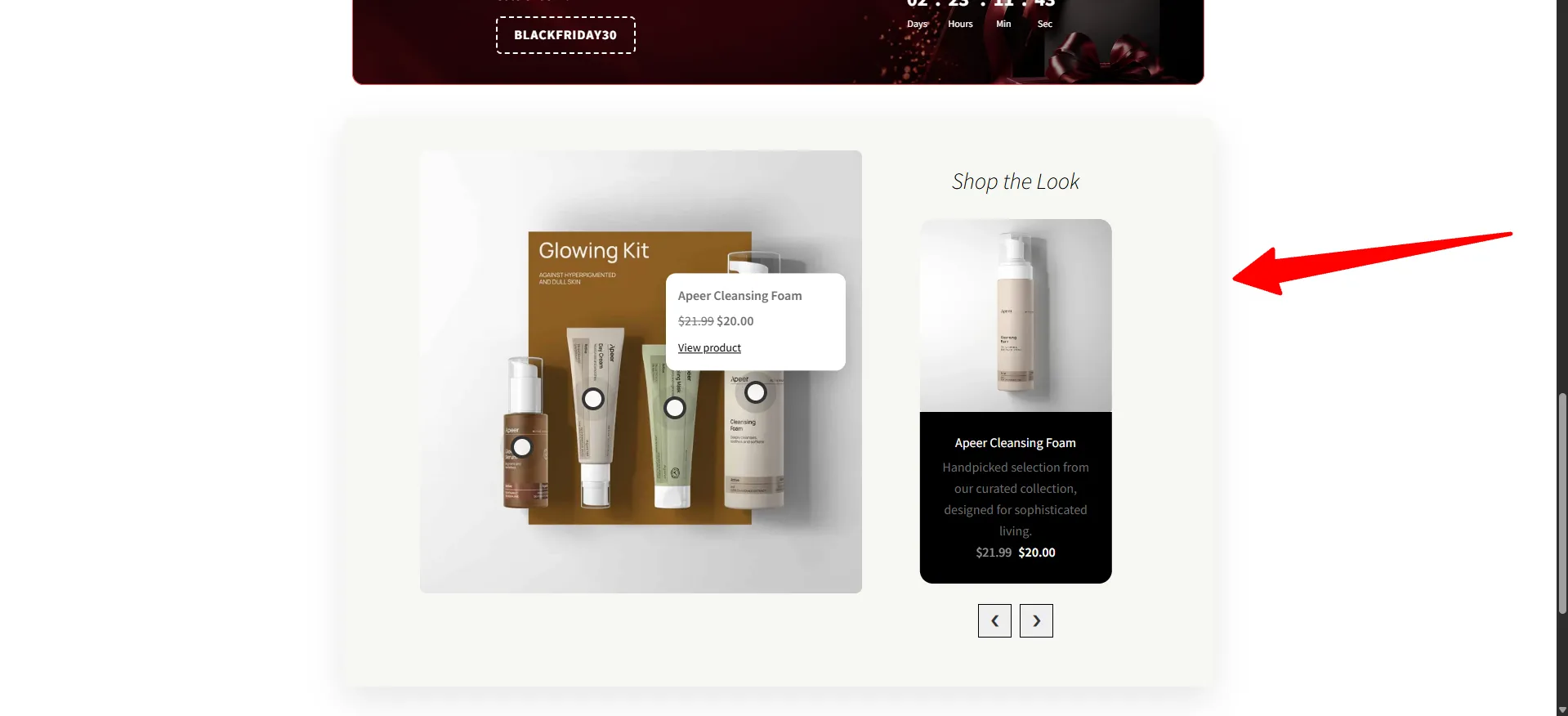 Shop the Look Block storefront example