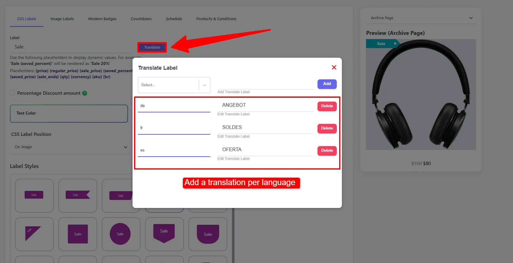 Multilingual Product Badges storefront example