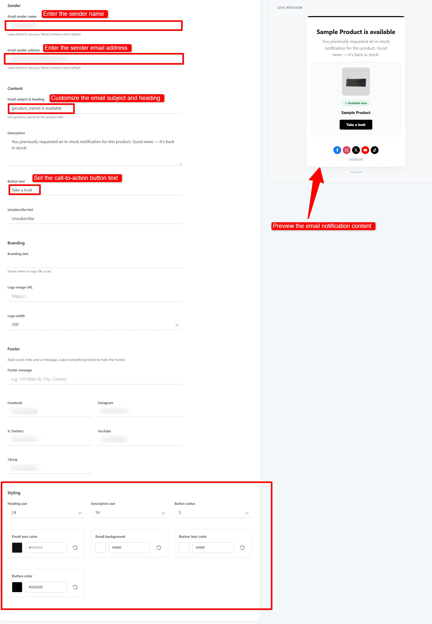Branded Email Designer example in WooCommerce
