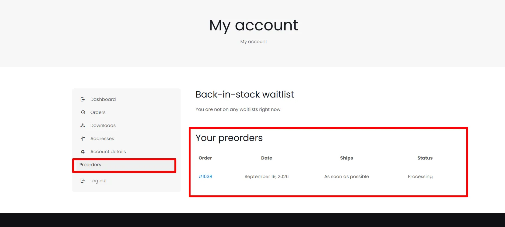 Customer Self-service example in WooCommerce
