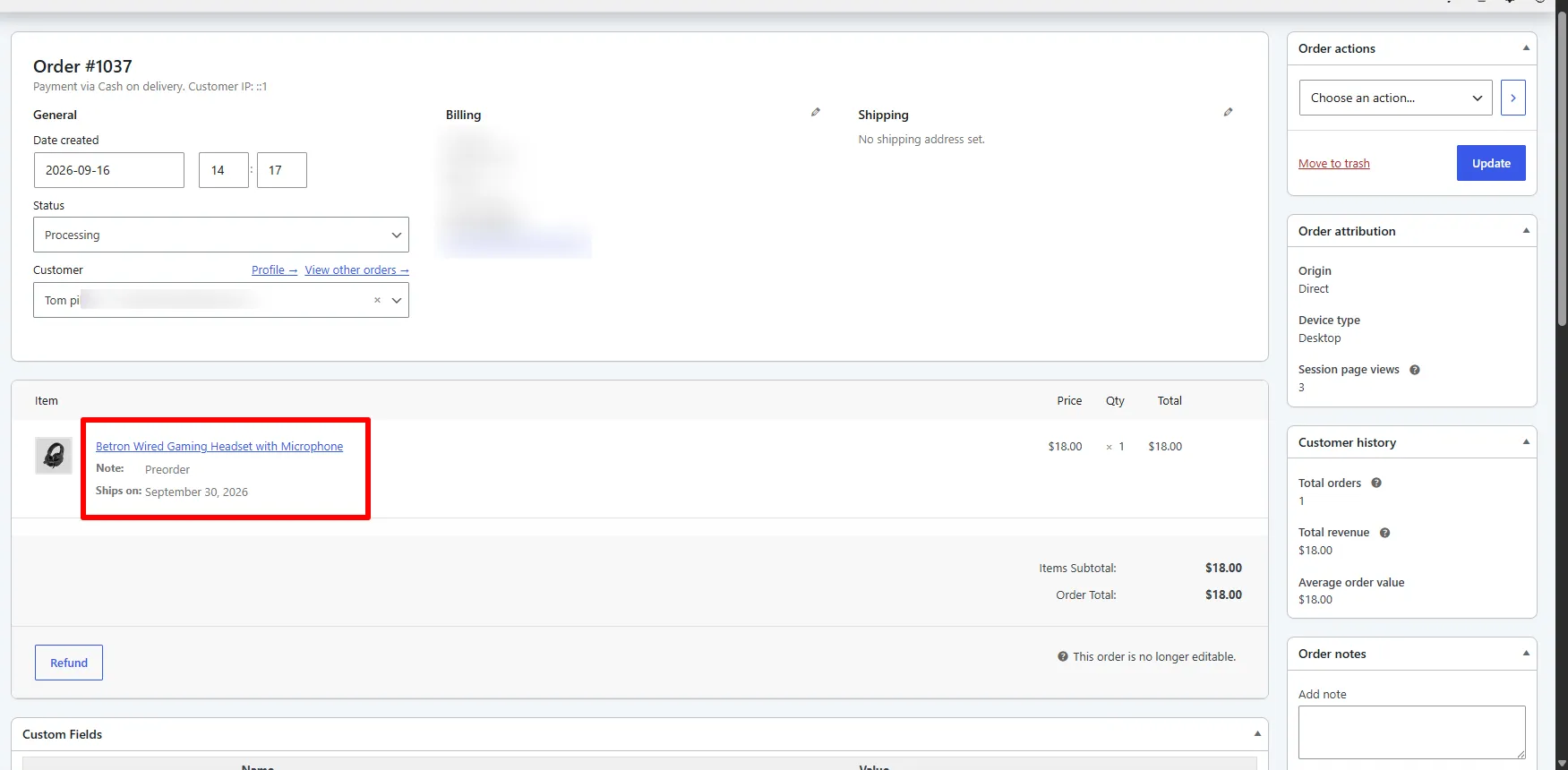 Order Tagging example in WooCommerce