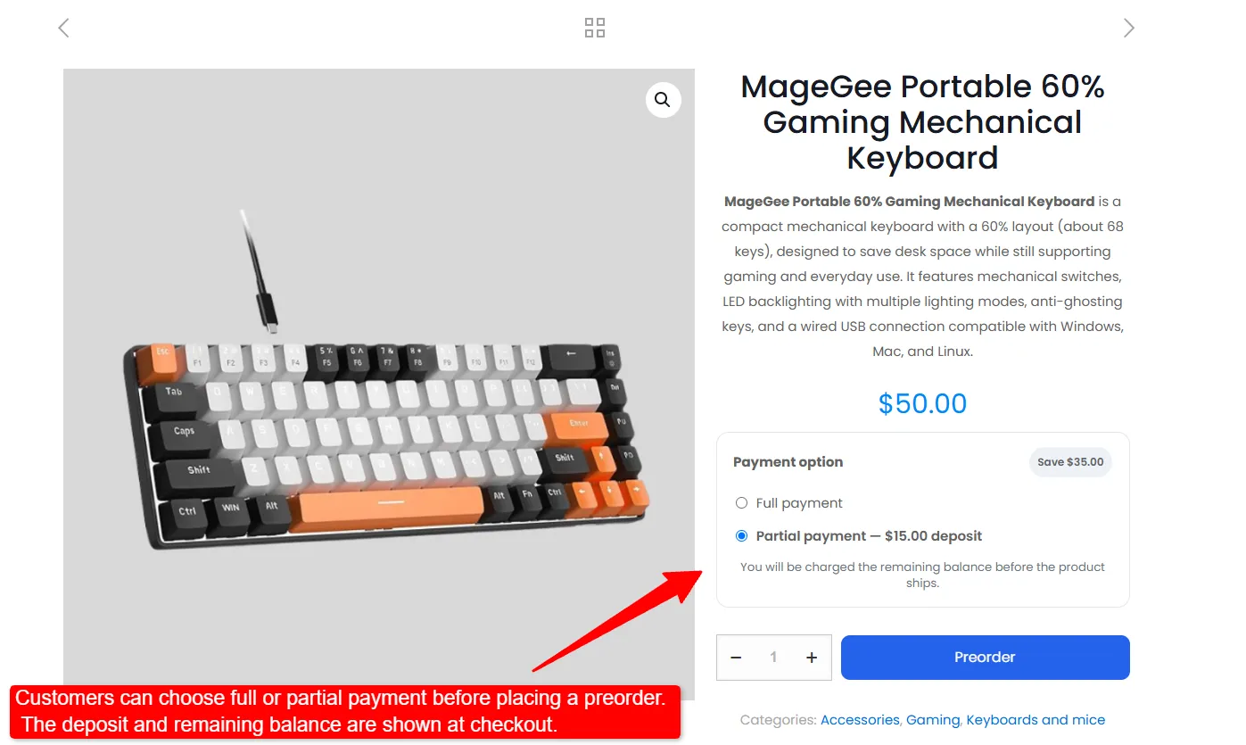 Deposits & Partial Payments example in WooCommerce