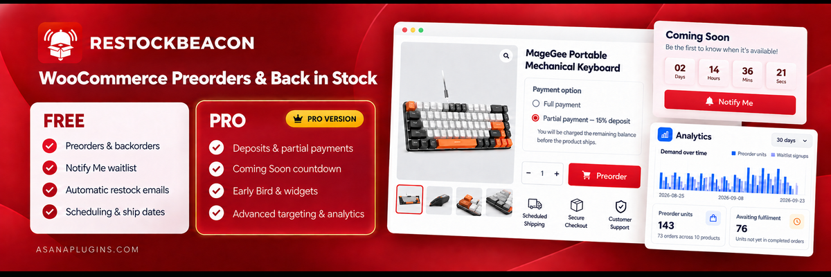 RestockBeacon Preorders and Back in Stock banner with a WooCommerce product preorder button