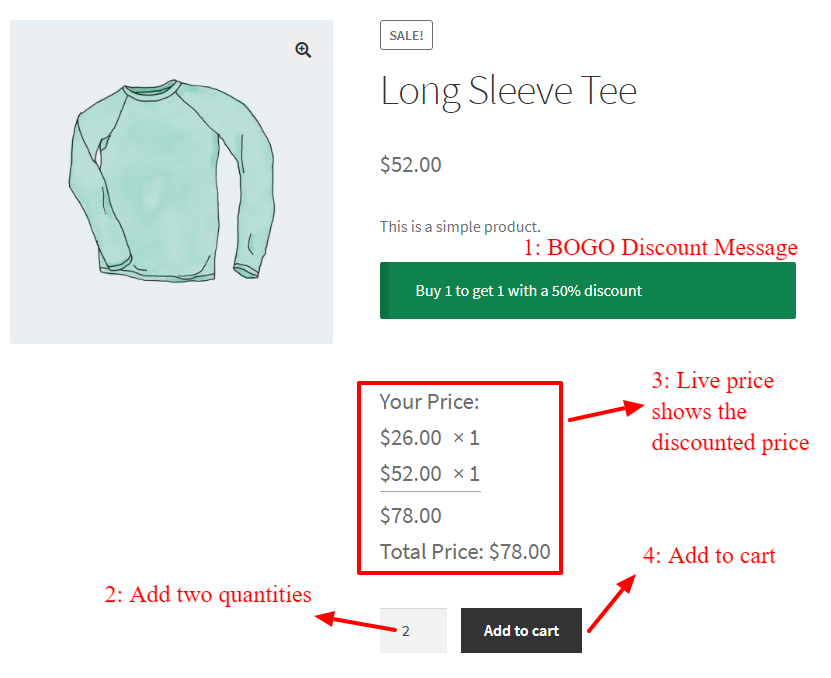 WooCommerce Buy One Get One Half Offer On Product Page