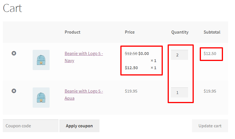 WooCommerce Buy 2 Get 1 Free For Variable Product  Different Variations - Cart page