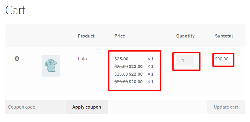 Tiered pricing for a WooCommerce product inside cart