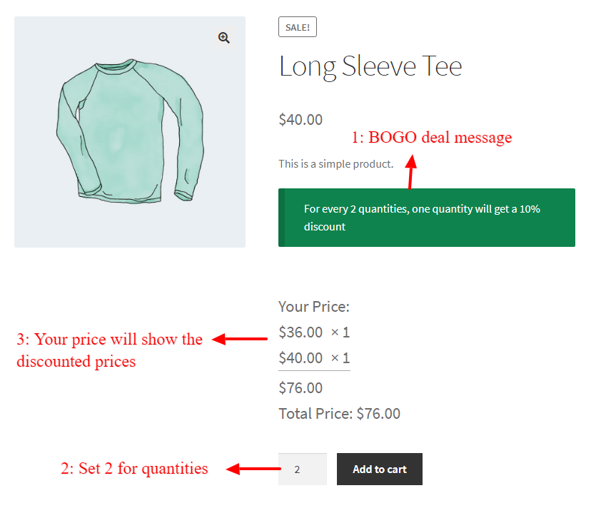 WooCommerce BOGO percentage deals on product page