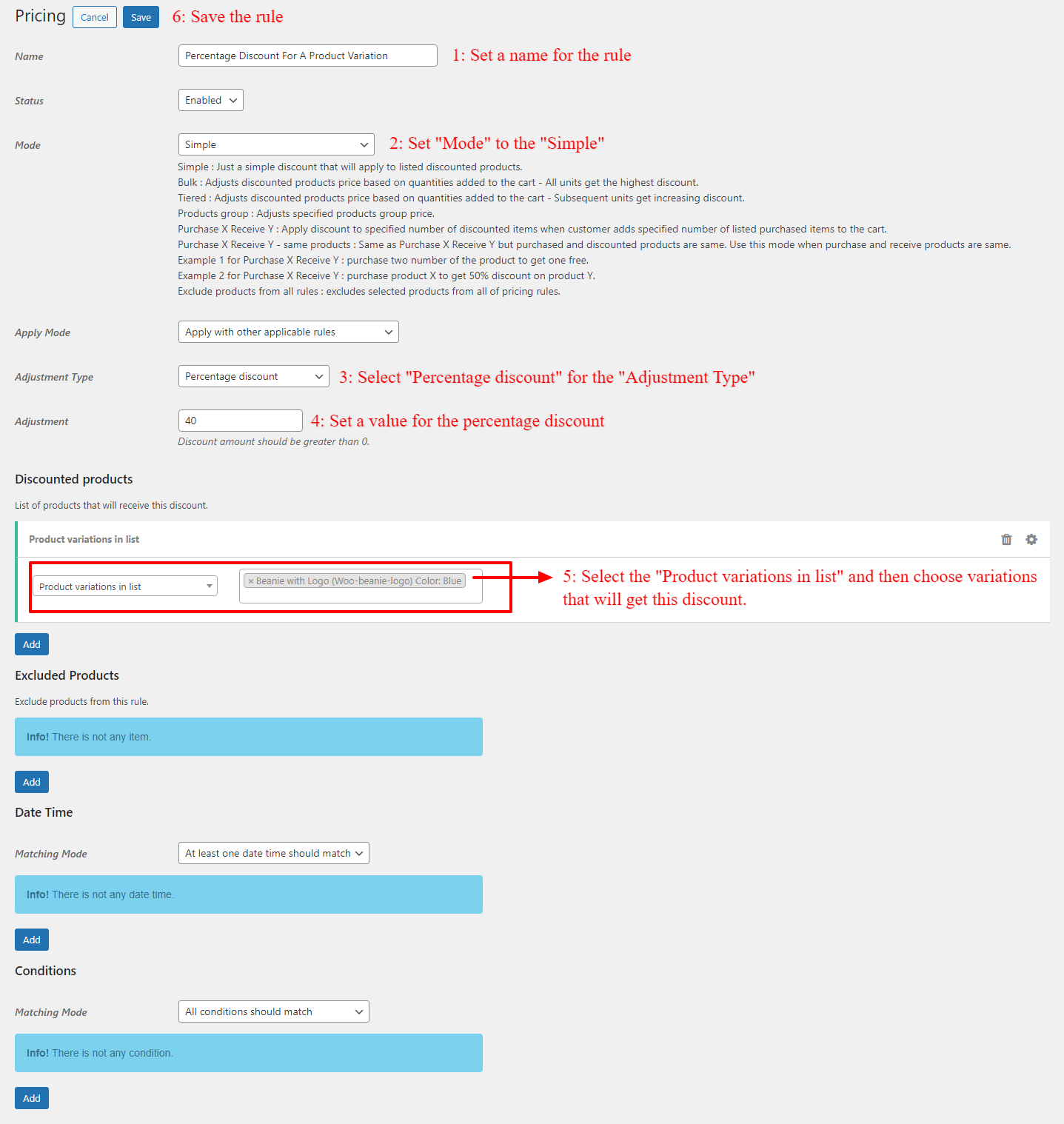 percentage discount rule for WooCommerce product variation