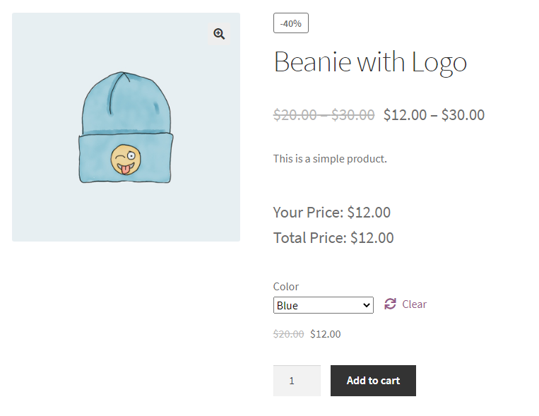 WooCommerce percentage discount for a product variation