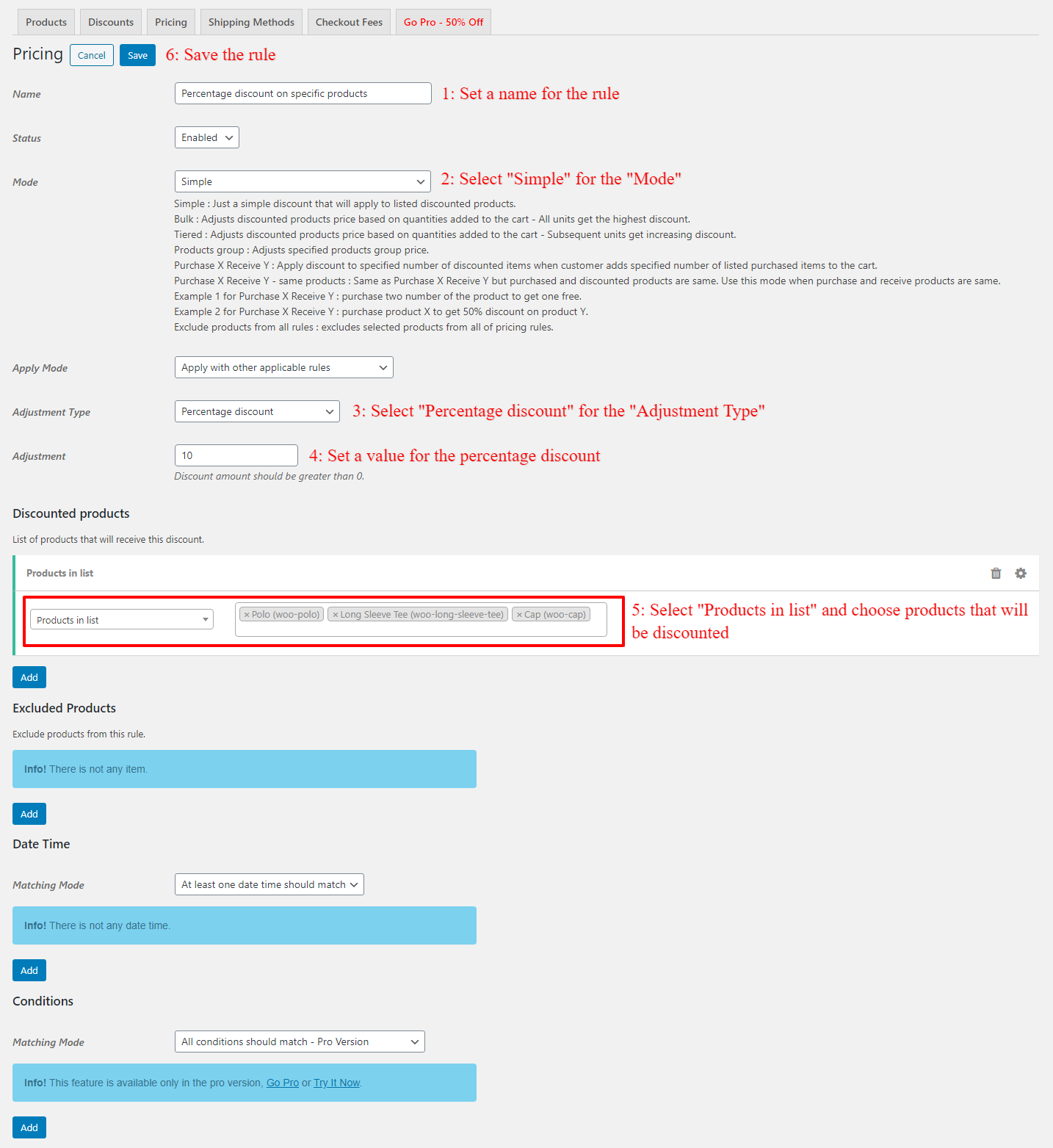 Percentage discount rule for specific products in WooCommerce