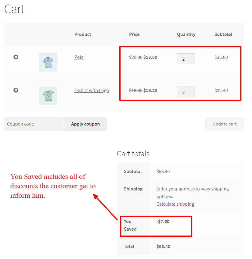 You Saved in WooCommerce Cart