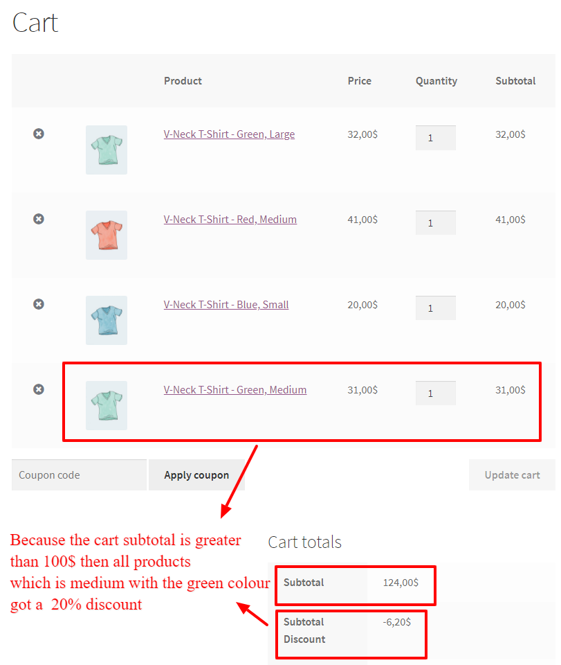 WooCommerce product attribute discount based on cart subtotal