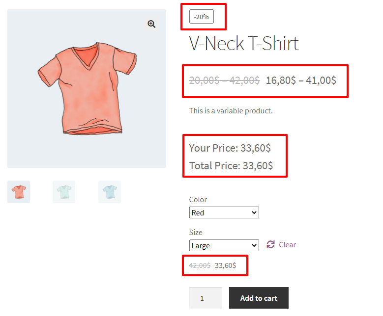 percentage discount for product variation attribute in WooCommerce
