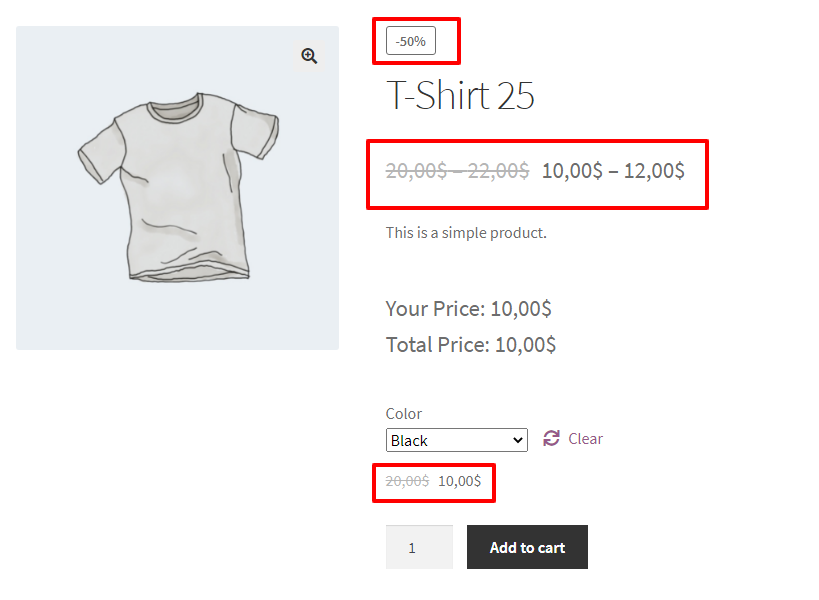 WooCommerce product variation attribute discount