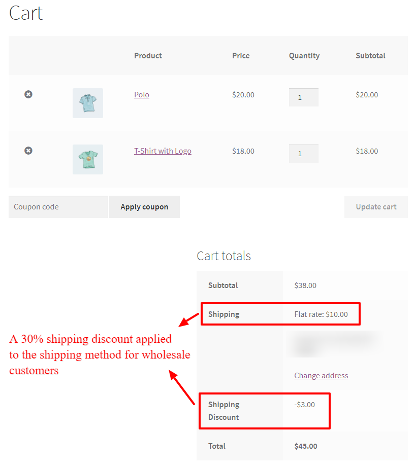 shipping coupon for wholesale customers in WooCommerce