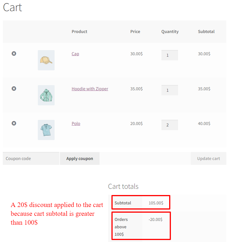 cart order subtotal condition coupon rule
