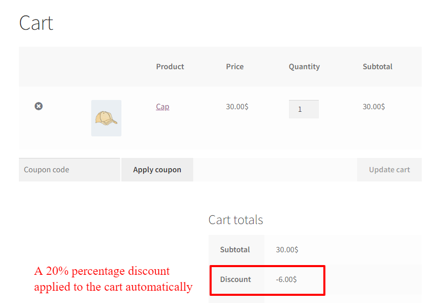 Create a percentage cart discount in WooCommerce