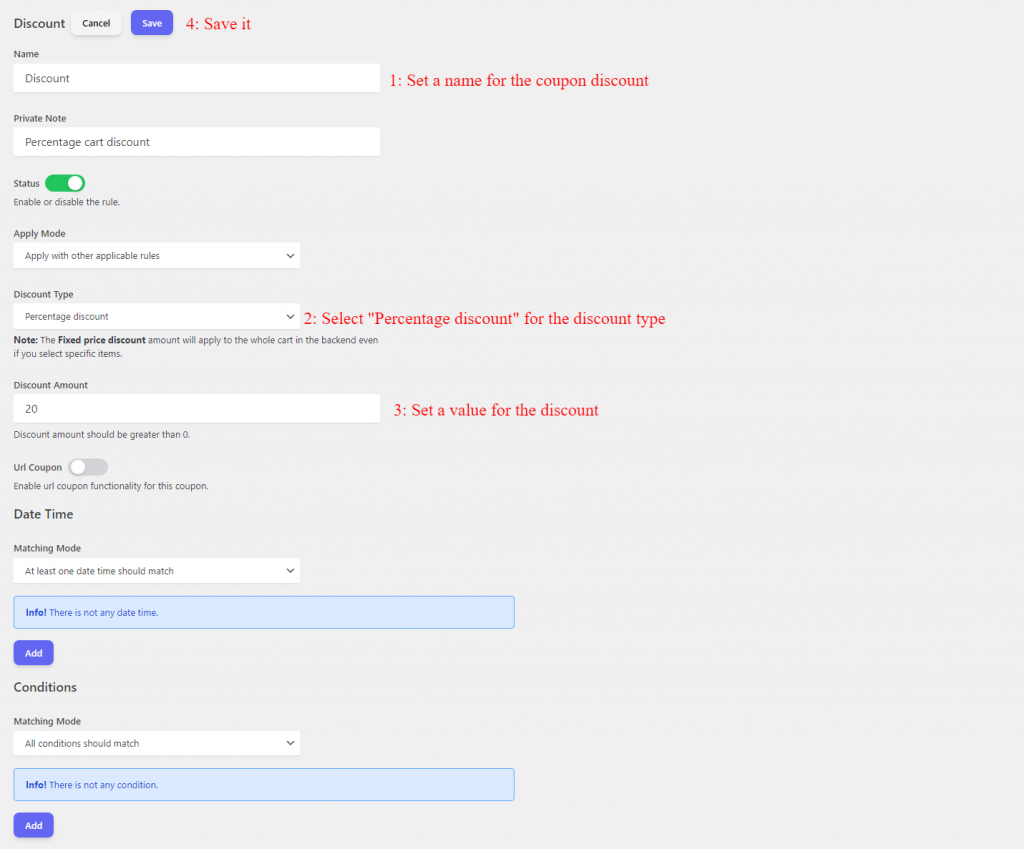 Percentage cart discount rule in WooCommerce