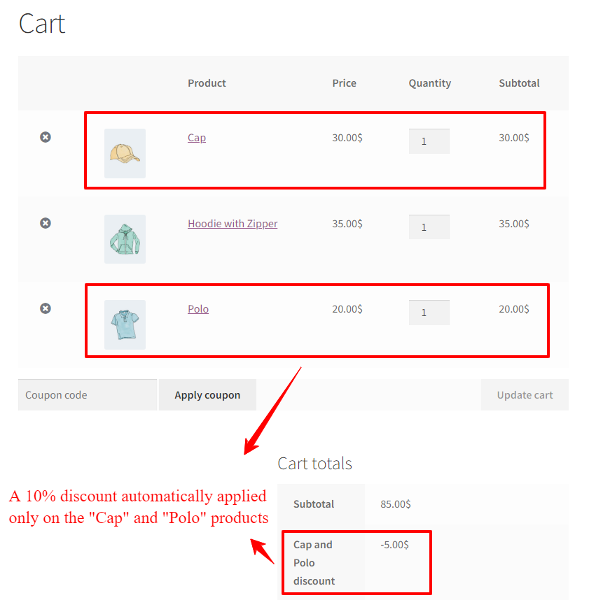 percentage cart discount for products in woocommerce