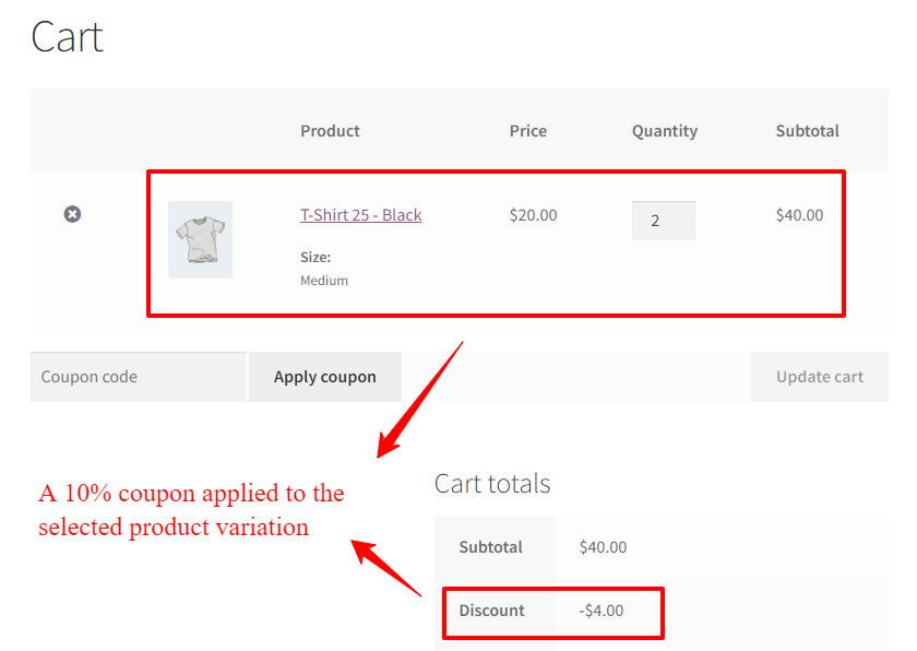 Product variation percentage coupon in WooCommerce