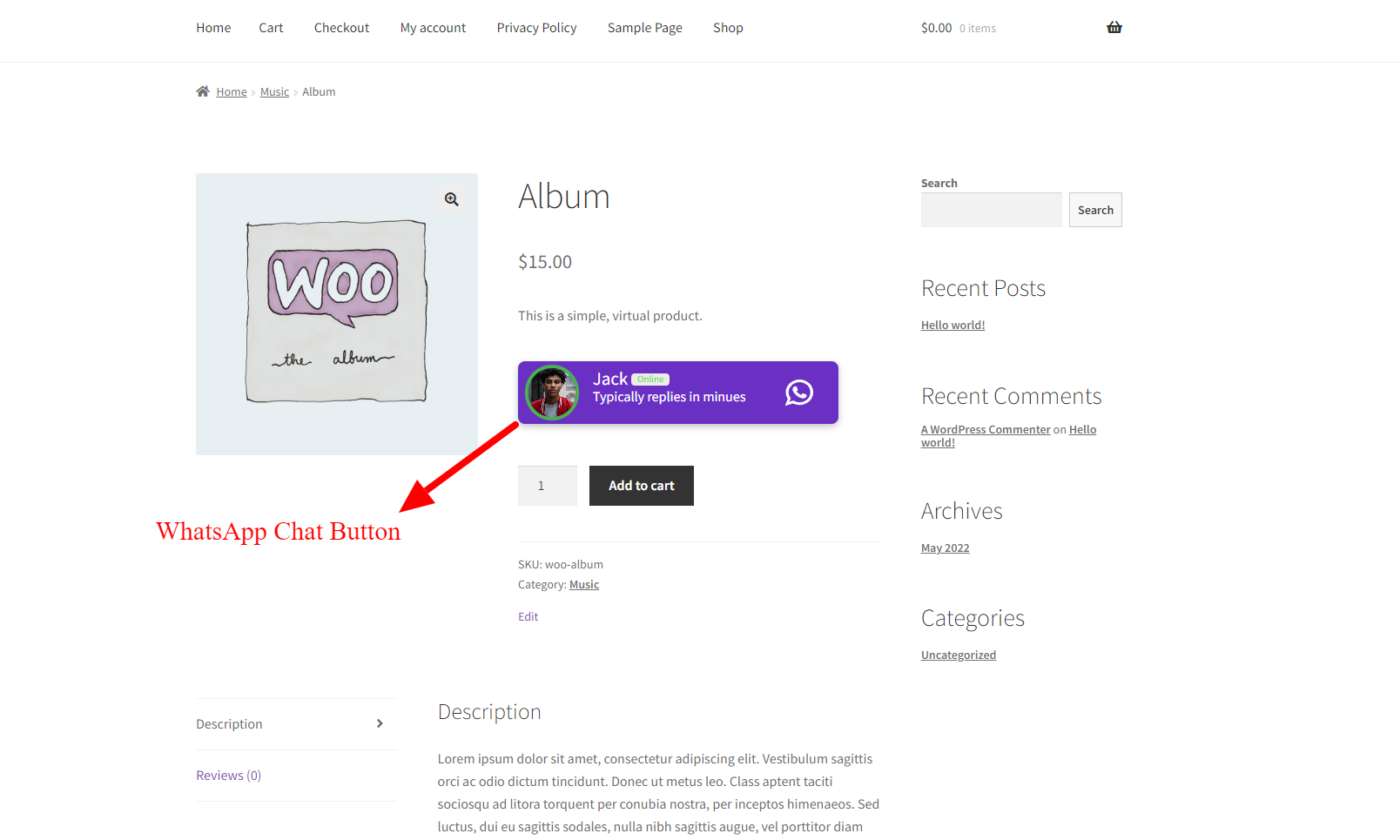 Single Chat Button in WooCommere product page