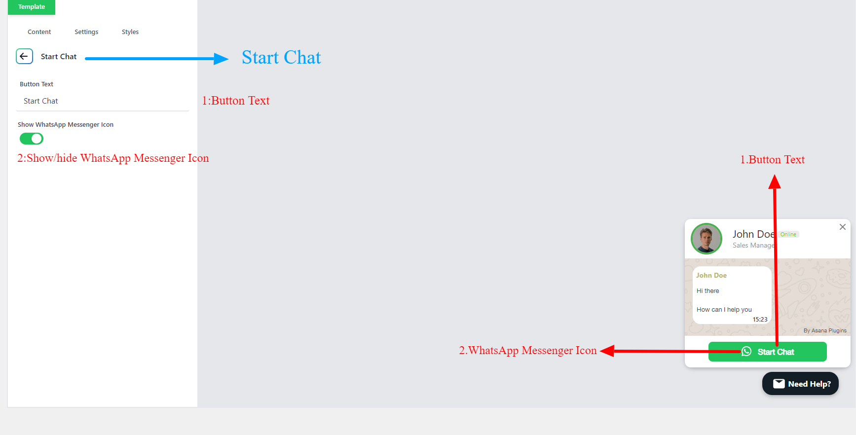 Change start chat button content