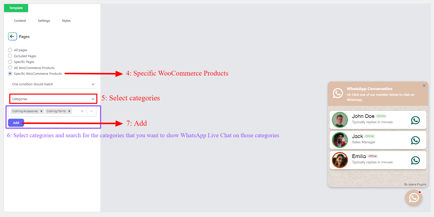 Select WooCommerce categories for WhatsApp Live Chat Button