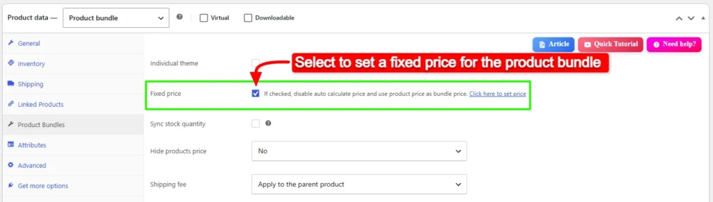 Set Fixed Price for product bundle