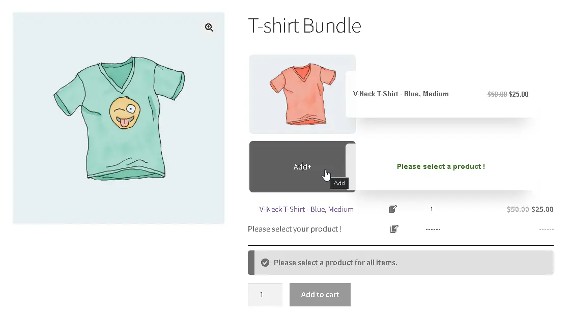 Final result of WooCommerce Product Bundle with Variations (Free Plugin)