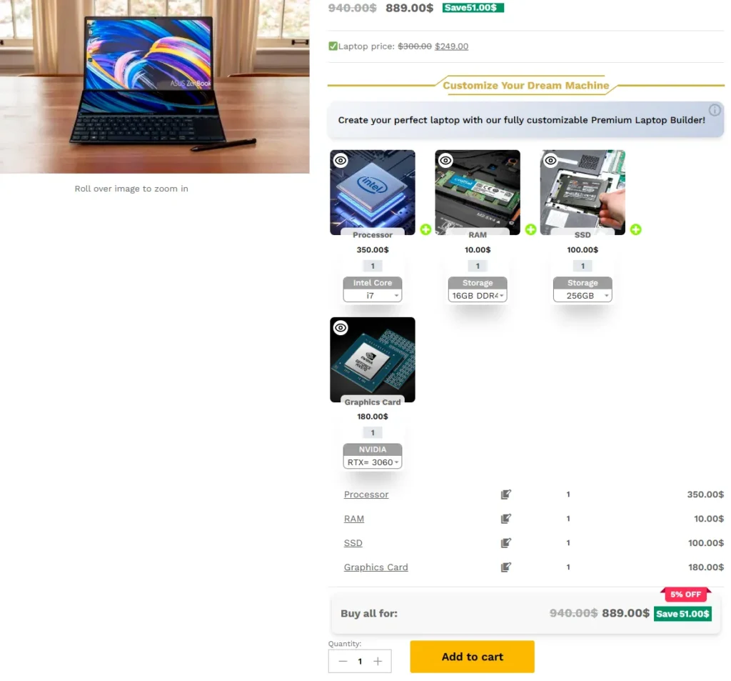 composite product with variable product