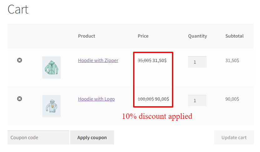 WooCommerce Apply Discount to All Products on cart page