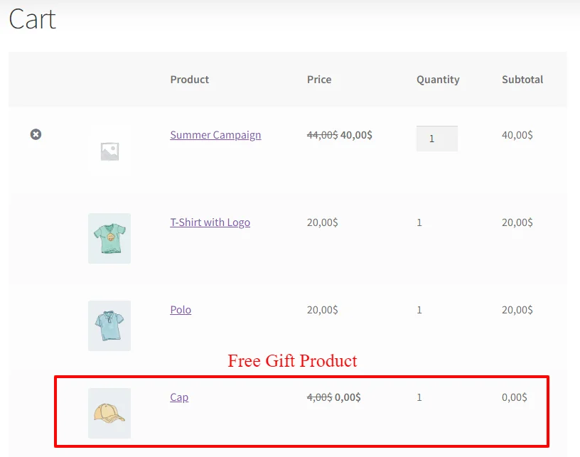 Free gift product campaign in WooCommerce