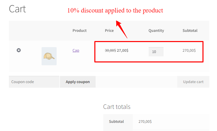 quantity discount applied on the product