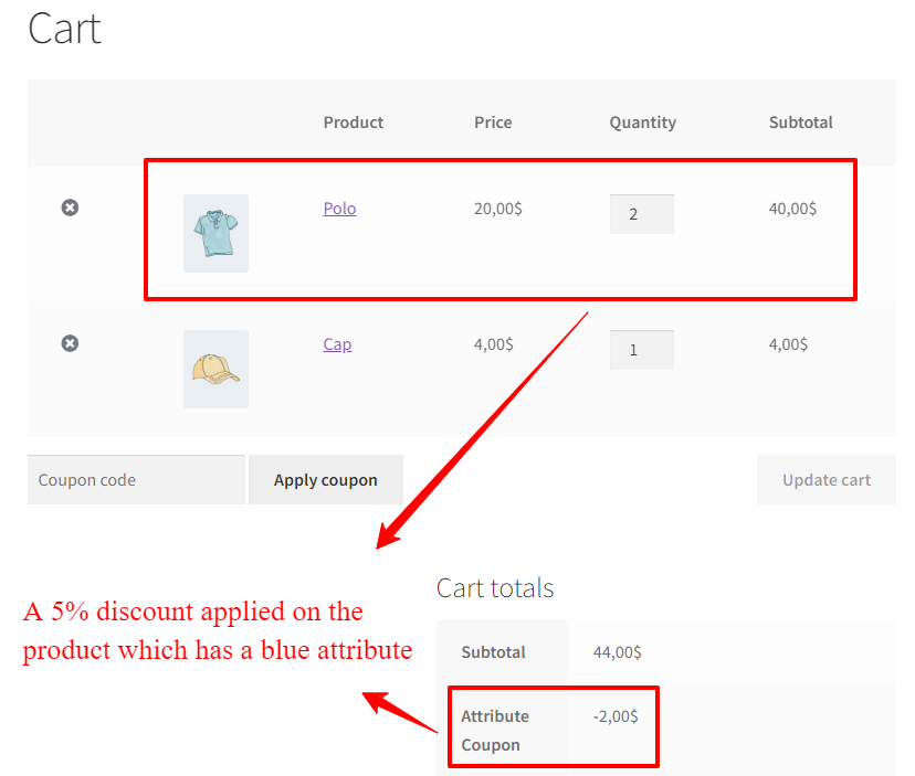 product attribute coupon in woocommerce