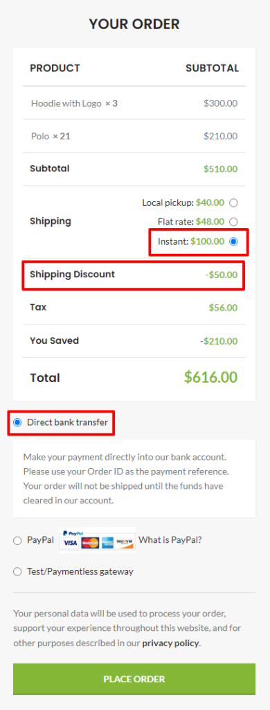 Shipping discount in woocommerce checkout