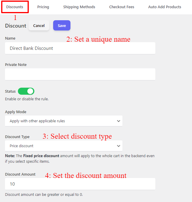 Minimum order amount discount for specific payment gateway in WooCommerce