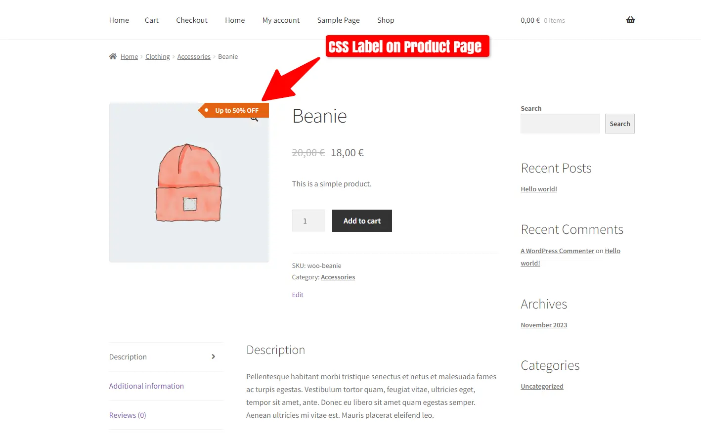 CSS Label on Beanie Product Page