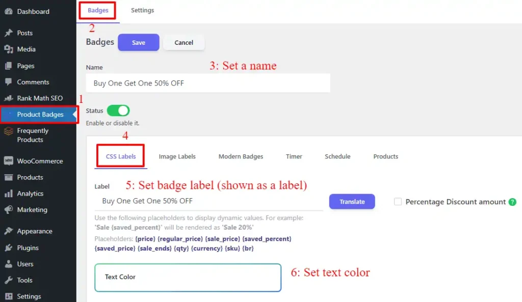 WooCommerce badge and product label config