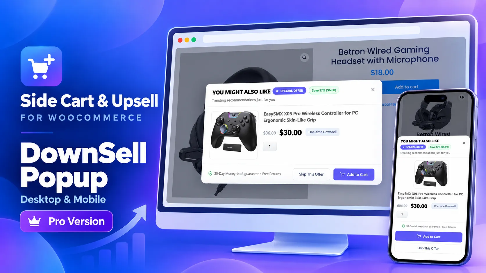 WooCommerce downsell popup showing a lower-priced alternative after an offer is declined