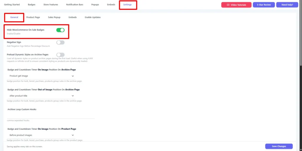 WooCommerce sale badge setting to hide the default Sale label