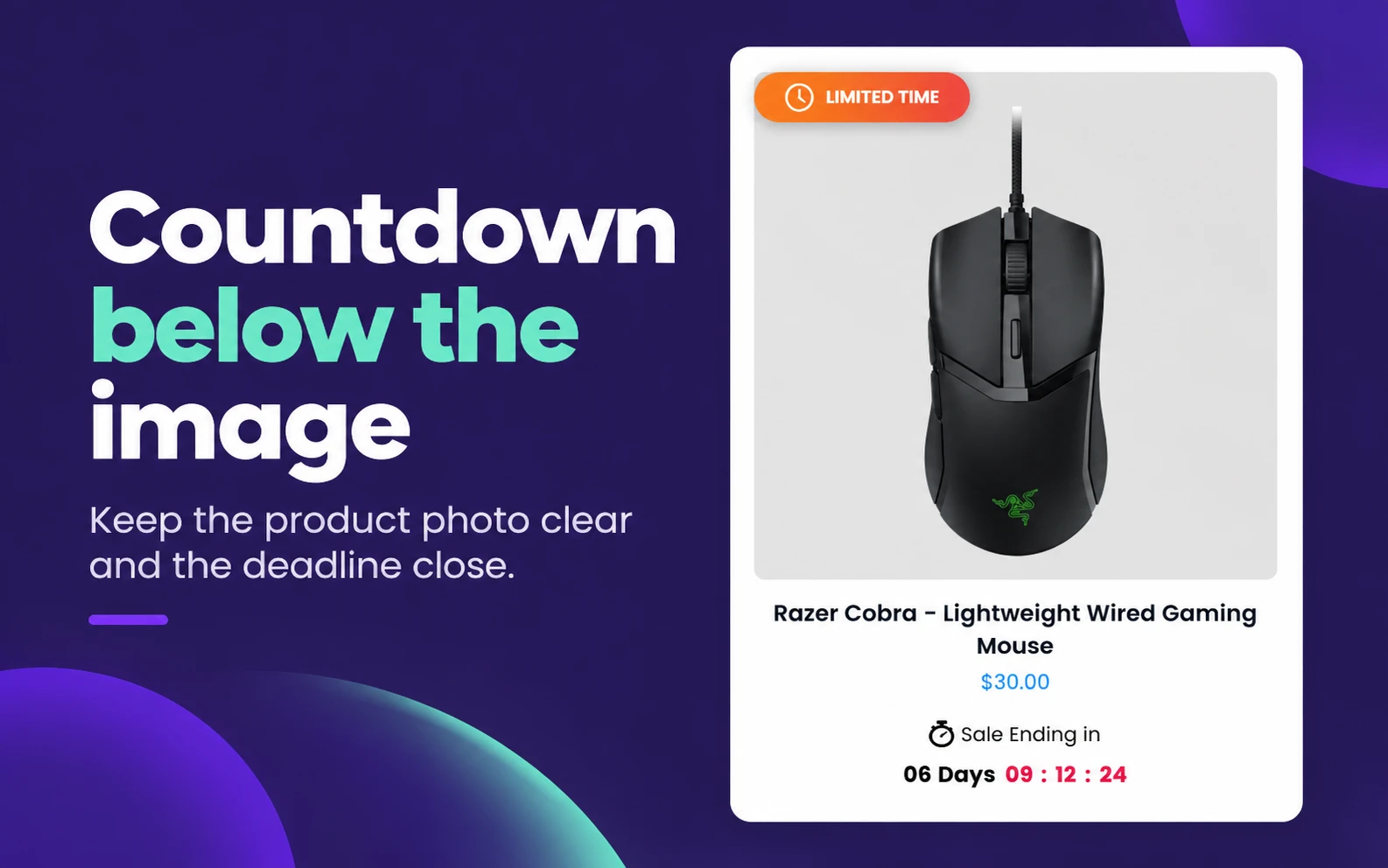 Sale deadline countdown below a Razer Cobra mouse product image