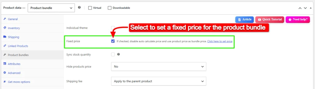 Set fixed price to the Bundle